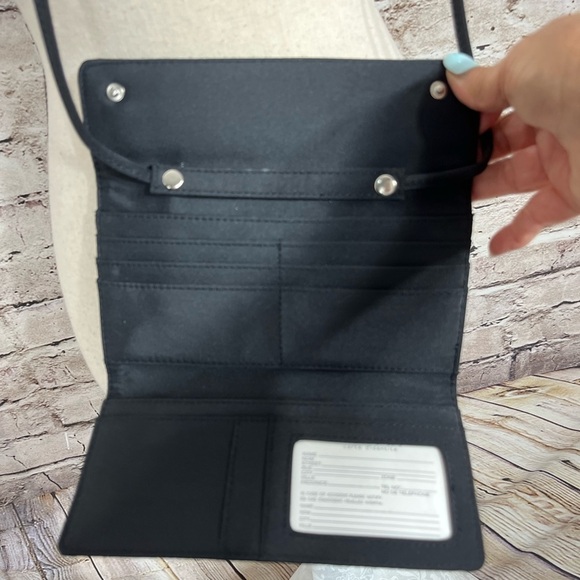 Black Fabric Crossbody Travel Wallet Card Case 8x4 Inches - Picture 3 of 7